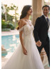 Off Shoulder Beaded Ivory Lace Tulle Gorgeous Wedding Dress